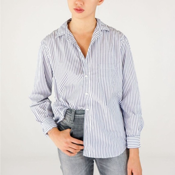 Frank & Eileen Poplin Eileen Blue White Striped Lightweight Button Down - Picture 1 of 6